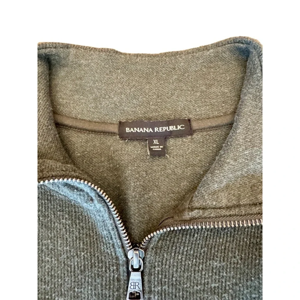 Banana Republic Mens XL Dark Olive Green Quarter Zip Sweater Mock Neck Pullover